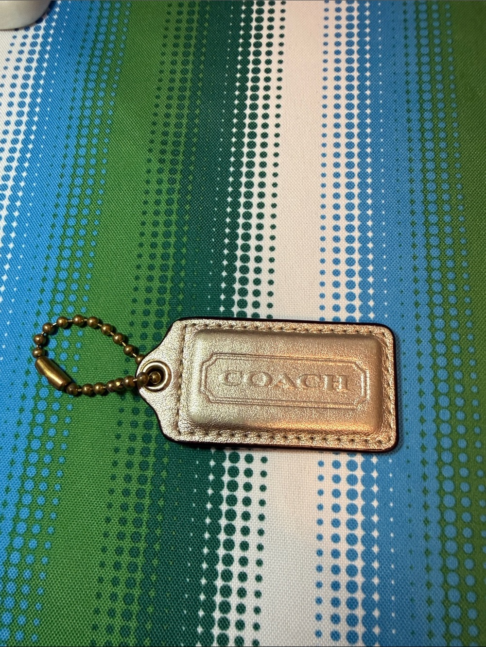 Coach Metallic Gold Leather Tag Keychain